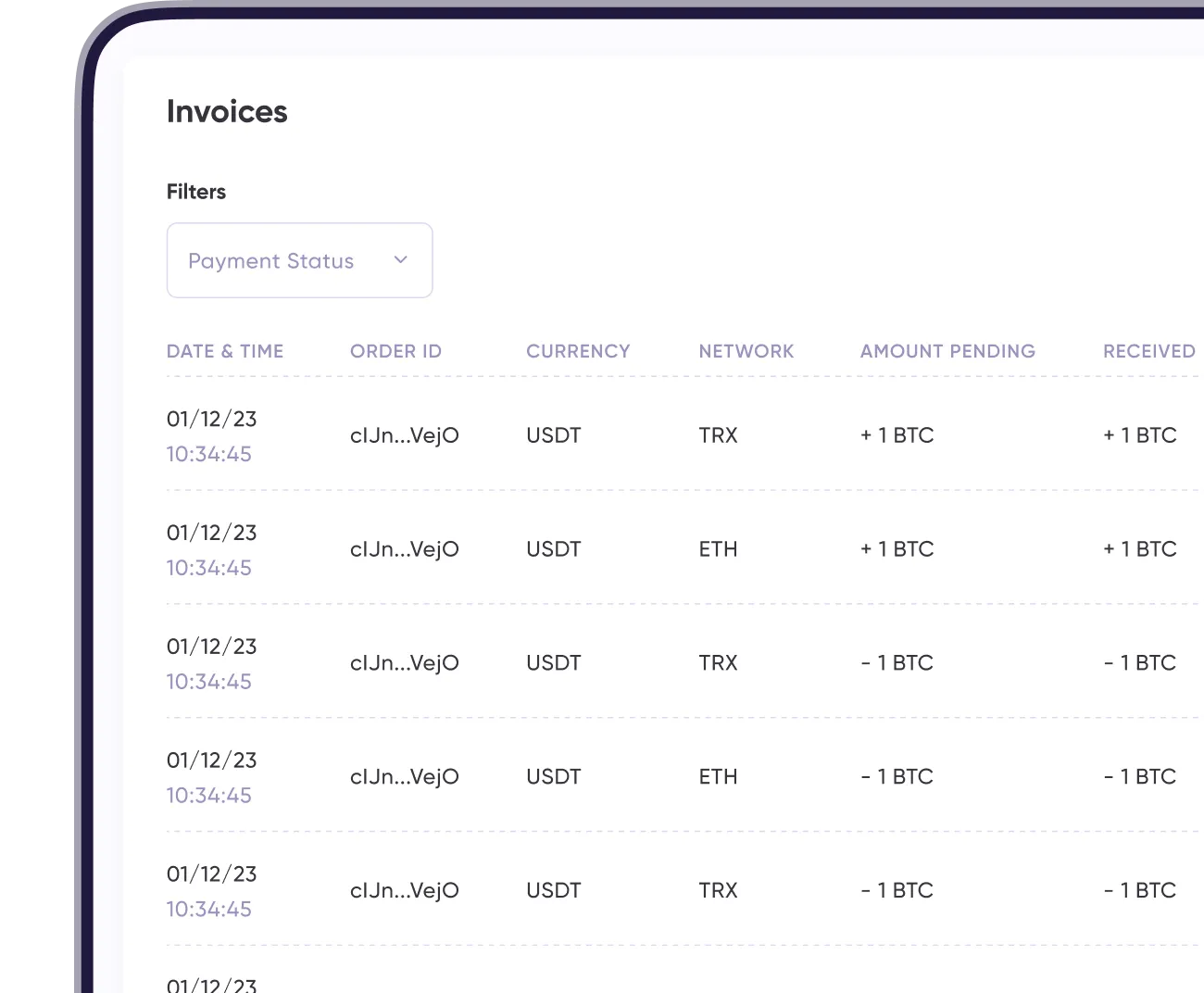 Accept crypto payments with customised dashboard